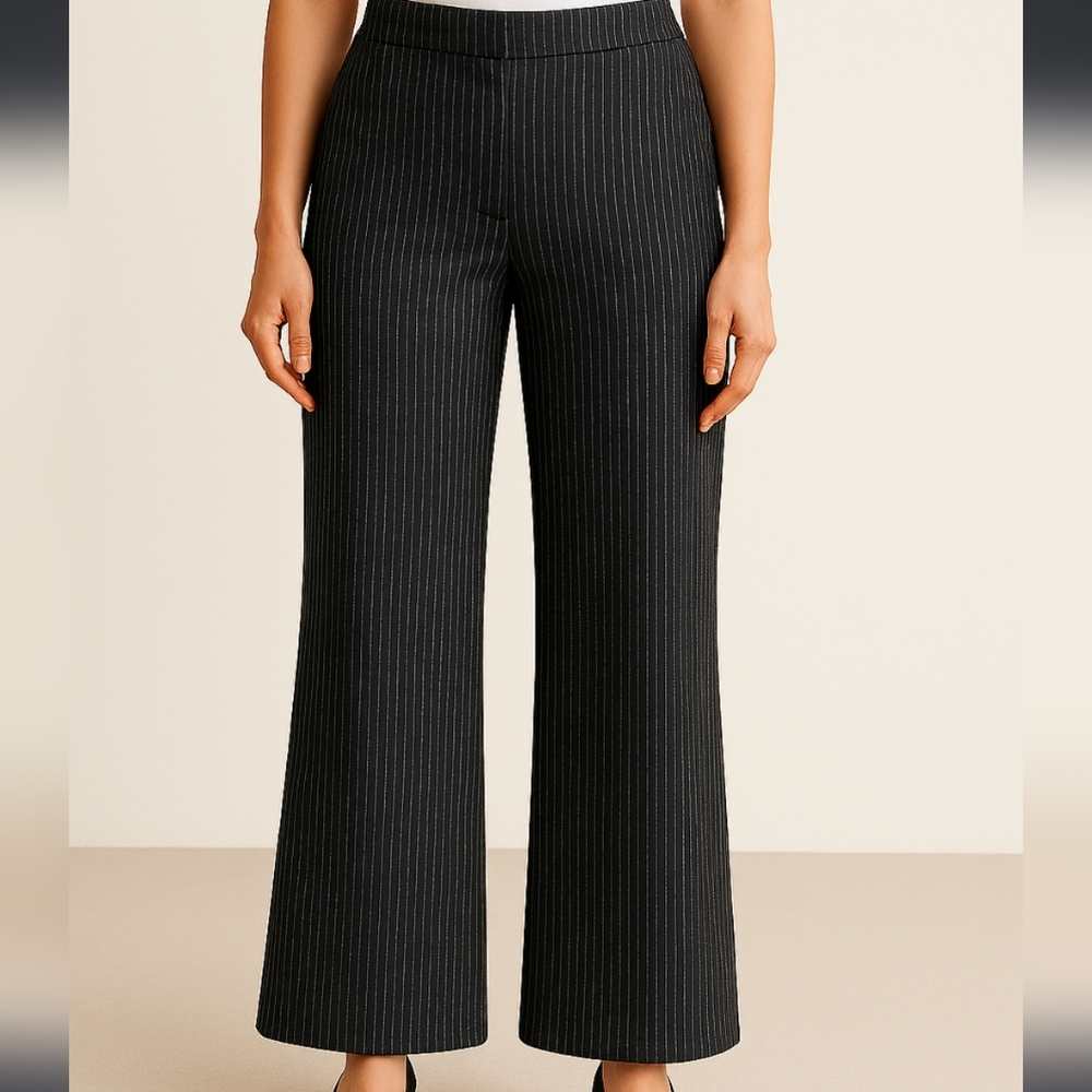 Apostrophe Black Pinstripe Wide-Leg Pants, 10, GUC ✔️